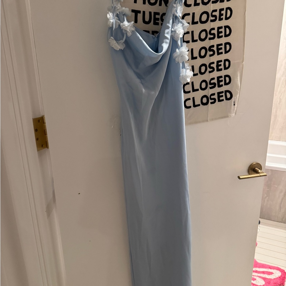 Light Blue Floral Embellished Dress